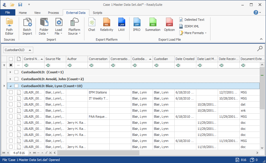 Grouping | ReadySuite® | Load File Tool